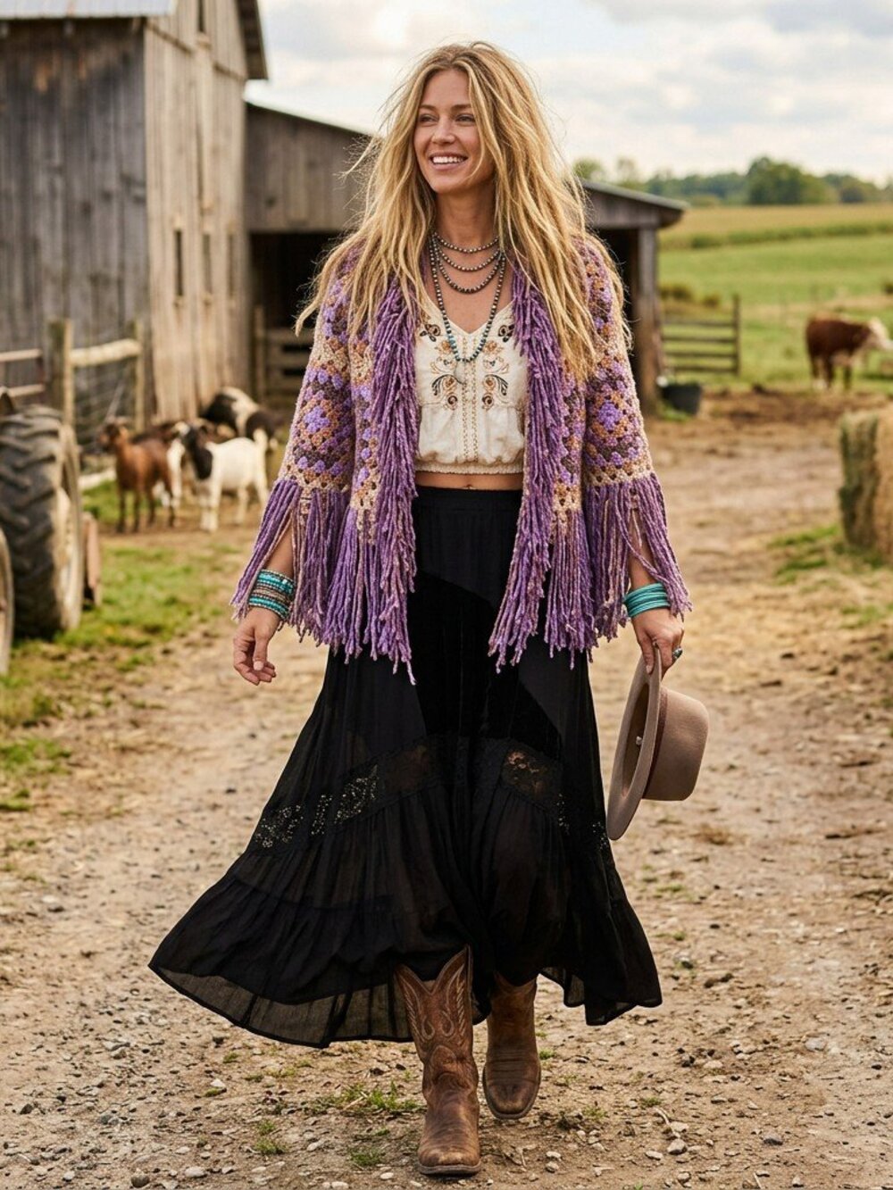 Super Fringe Granny Square Sweater L/XL
